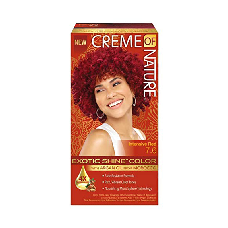CREME OF NATURE exotic shine hair color kit in intensive red 7.6 with argan oil for vibrant color