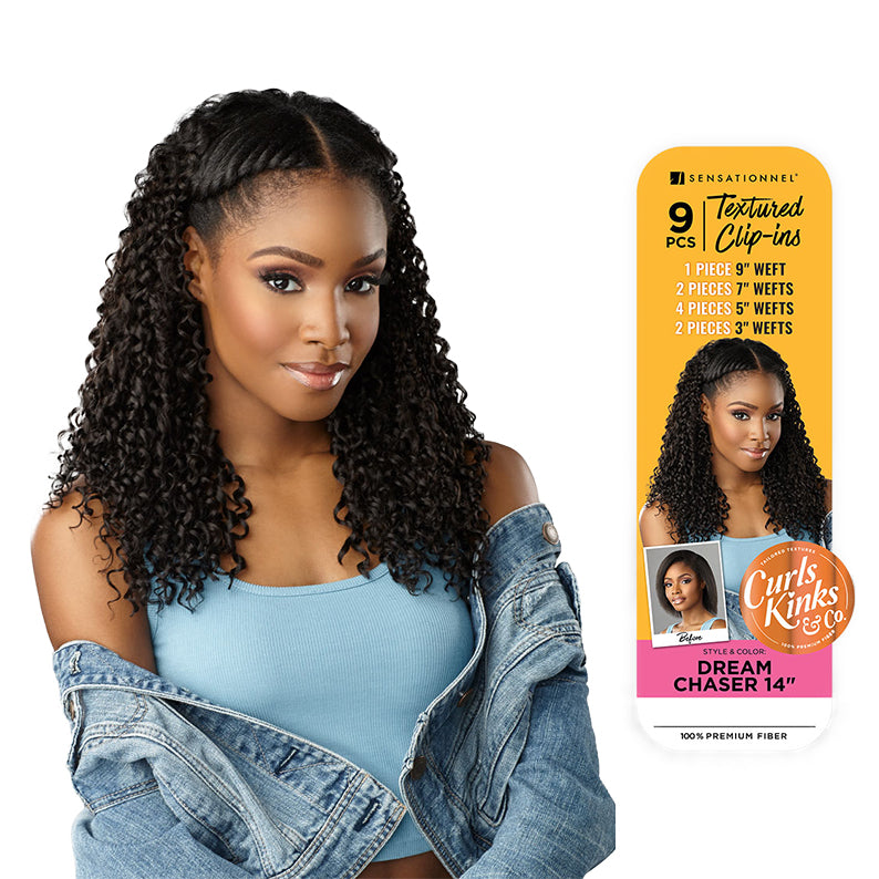 Sensationnel Dream Chaser 14 inch textured clip in hair extensions with curly kinks for natural volume