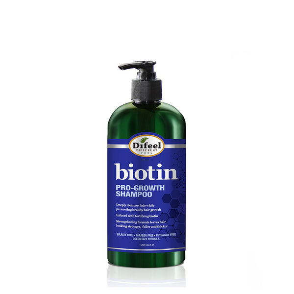 DIFEEL biotin pro-growth shampoo green pump bottle with blue label for strengthening and thicker hair