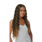 OUTRE 28 inch lace front wig long wavy ombre brown to honey blonde with center part and natural hairline