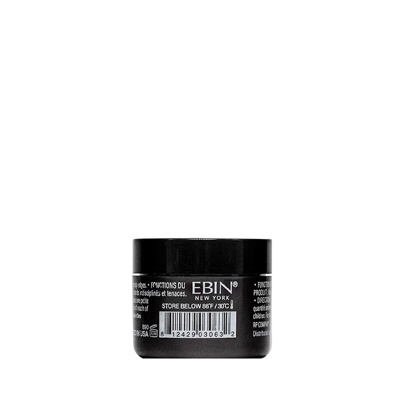 EBIN 24 hour edge control gel in black container for strong hold and sleek hair styling