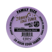EBIN Family Size purple container lid for 24 hour edge tamer extreme firm hold hair care styling product