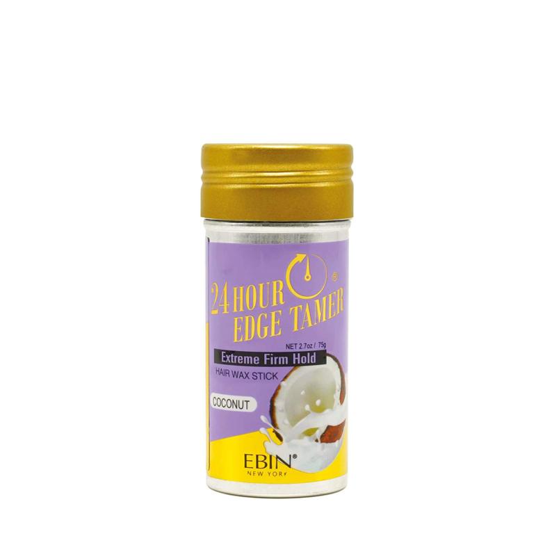 EBIN 24 Hour Edge Tamer coconut hair wax stick with extreme firm hold in gold cap jar hair care