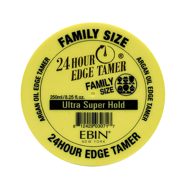 EBIN 24 hour edge tamer family size yellow jar with argan oil ultra super hold 250ml