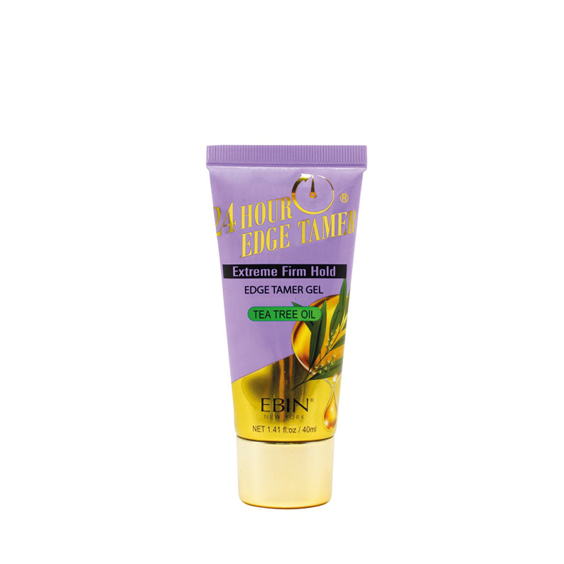 EBIN 24 hour edge tamer gel purple tube with gold cap extreme firm hold tea tree oil 1.41 fl oz