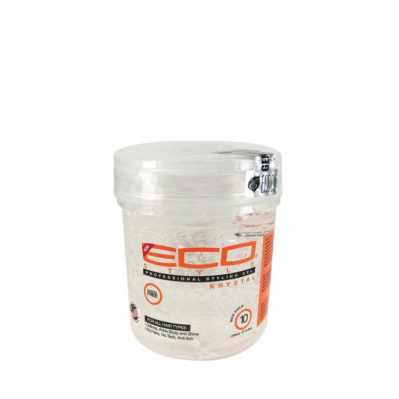 Eco Style Krystal Styling Gel clear professional hair gel in a transparent container
