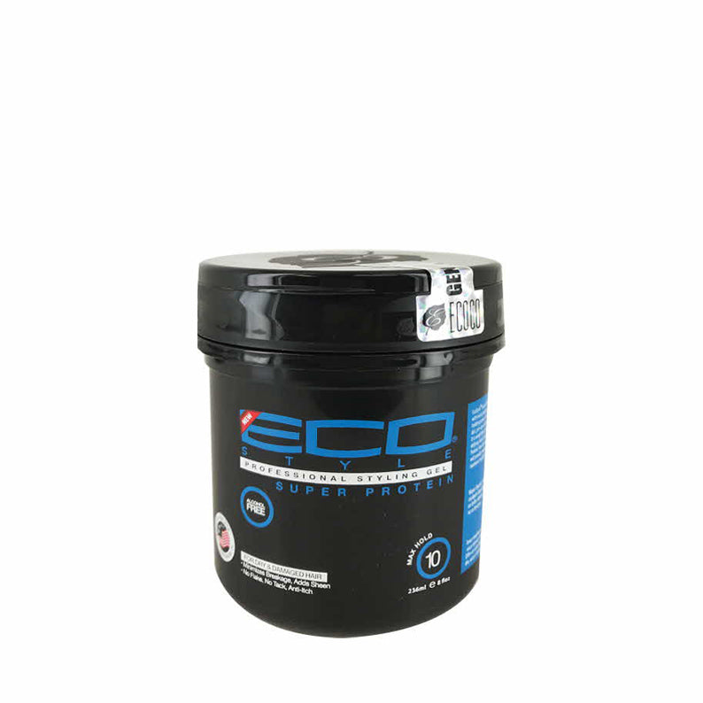 ECO STYLE super protein hair gel in black container for strong and lasting hair hold