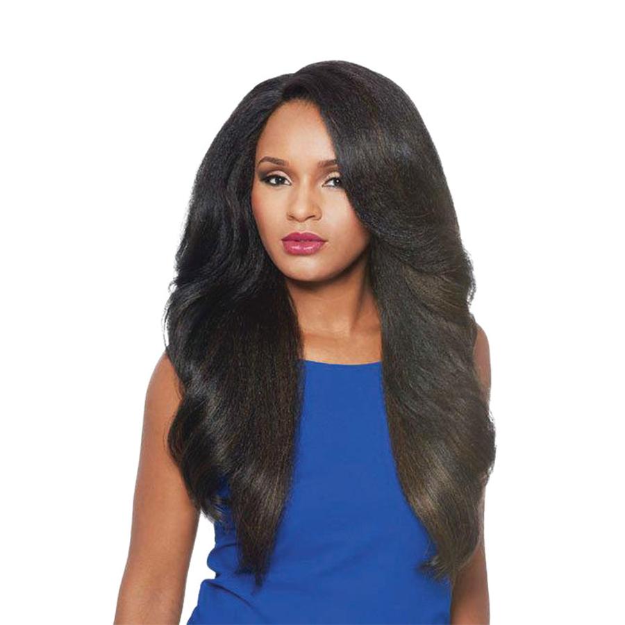 OUTRE lace front synthetic wig long natural black layered voluminous hair with deep side part