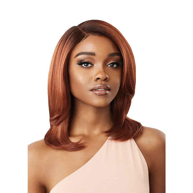 OUTRE melted hairline synthetic lace front wig copper shoulder length straight bob with side part