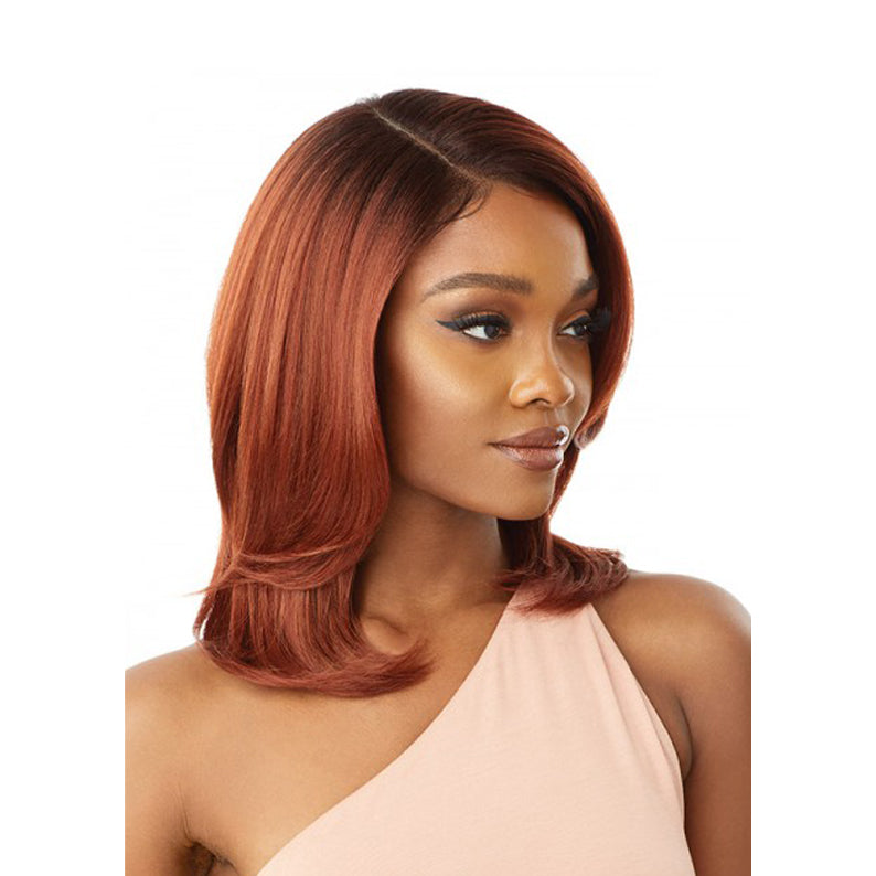 OUTRE copper auburn shoulder length wig with side part and smooth ends melted hairline synthetic lace front wig