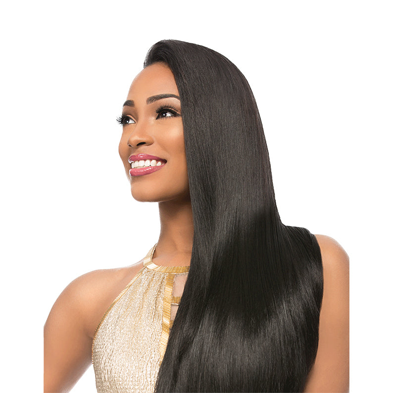 SENSATIONNEL straight long black sleek hair with 100 human hair lace closure ideal for salon styles