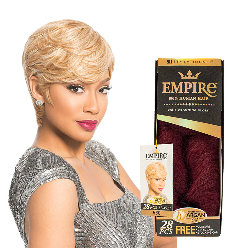 Sensationnel Empire 100% human hair weave in 28 pieces with rich color options for versatile styling