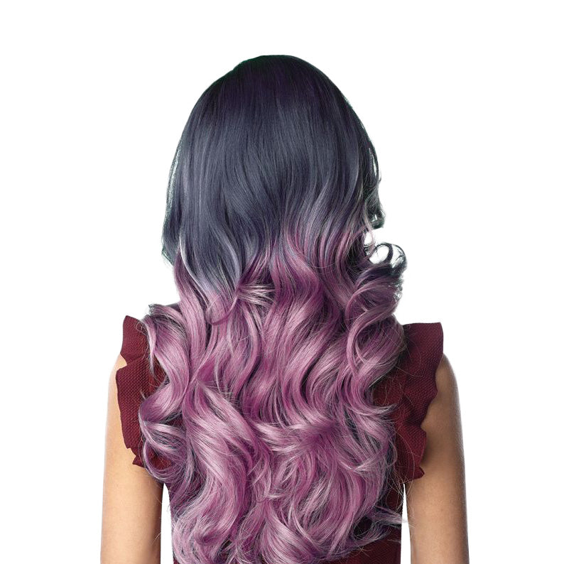 SENSATIONNEL Empress Shear Muse lace front wig with long wavy black to pink ombre hair