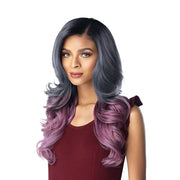 SENSATIONNEL Empress Shear Muse lace front wig with long wavy gray to purple ombre hair