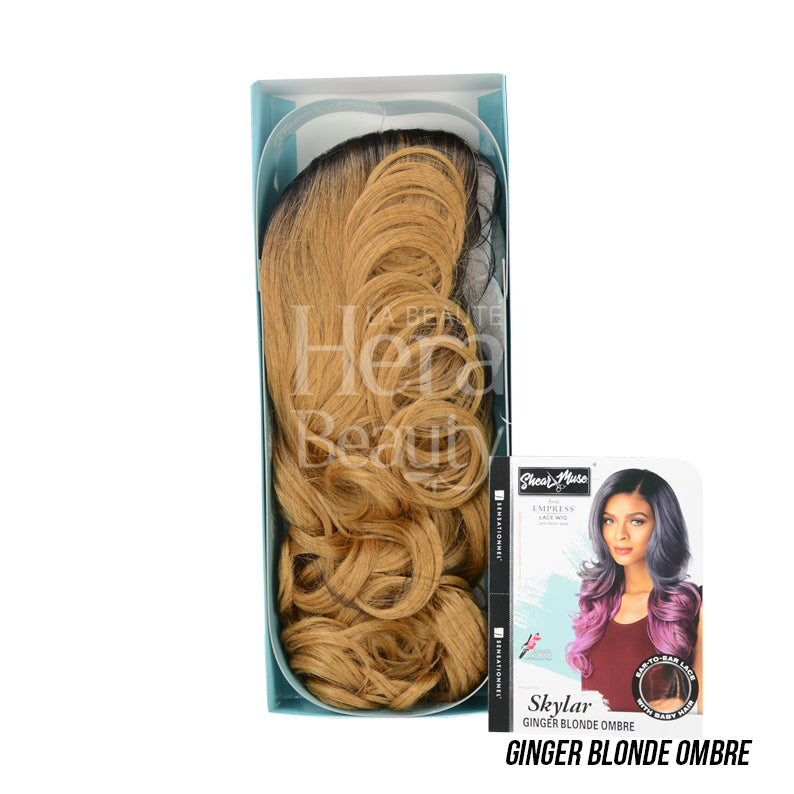 SENSATIONNEL Empress Shear Muse lace front wig in Ginger Blonde Ombre with loose curls