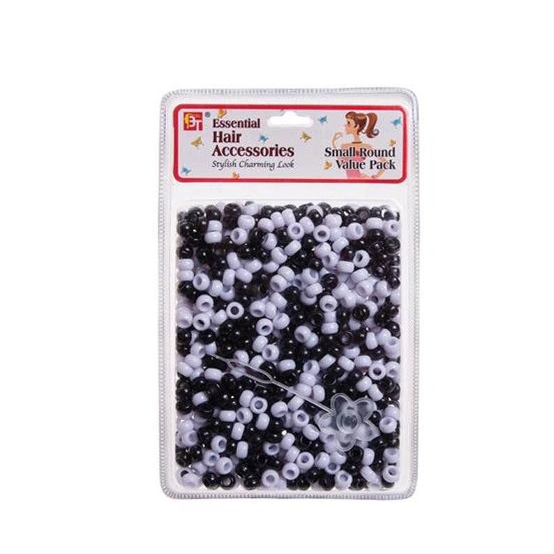 BEAUTY TOWN small round black and white hair beads value pack in clear blister packaging for braids