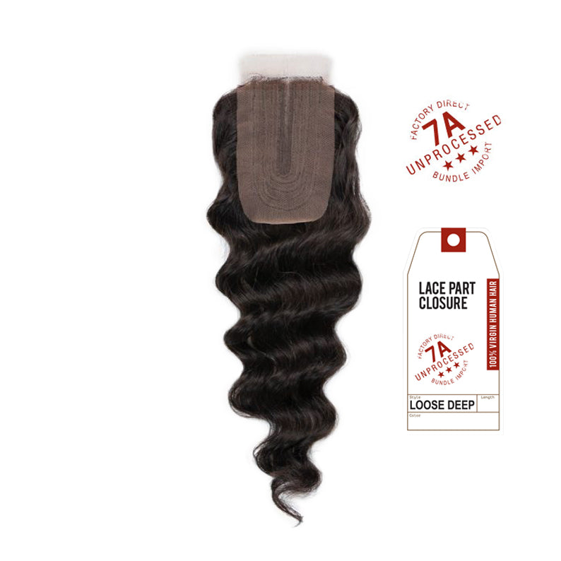 SENSATIONNEL 7A virgin Remi lace closure loose deep wave lace part closure in natural black