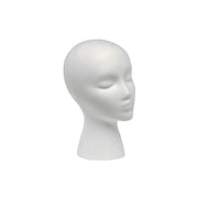 ANNIE white foam wig head stand with realistic facial features for styling and displaying wigs