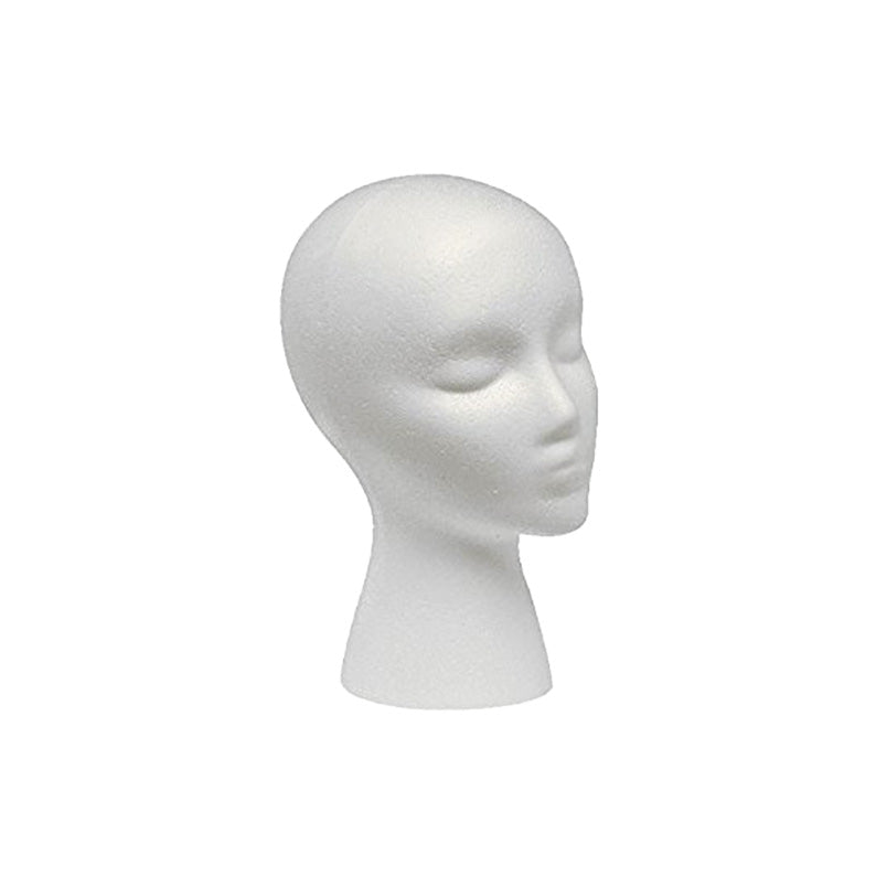 ANNIE white foam wig head stand with realistic facial features for styling and displaying wigs