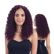 SHAKE N GO Freetress Beach Curl 12 inch braid with deep burgundy tight curls on model