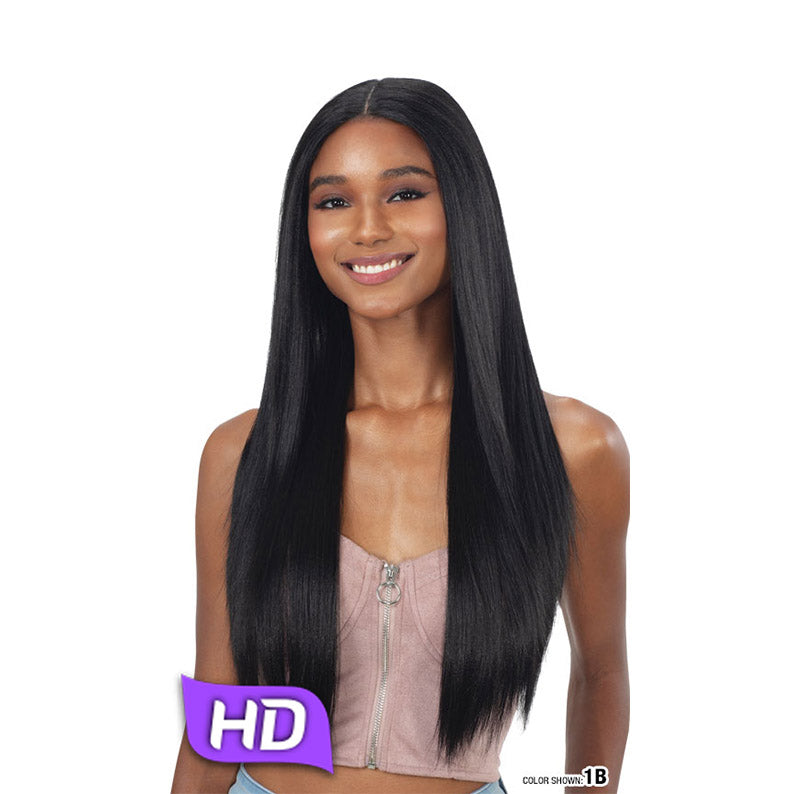 Freetress Equal Lace Front Wig Ladonna by SHAKE N GO long straight center part natural hairline 1B