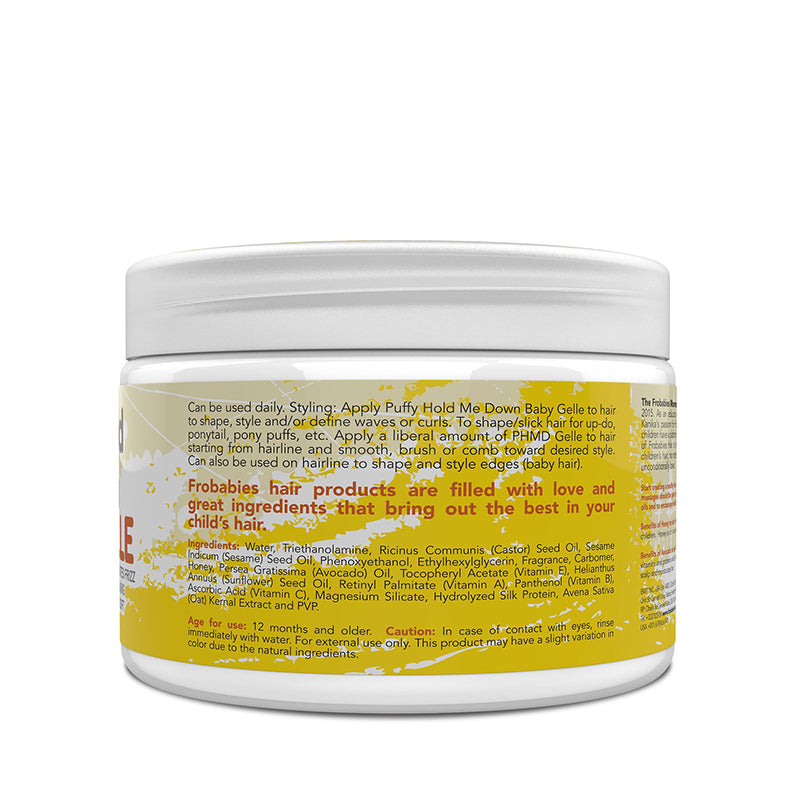Frobabies Hair jar of baby hair gel for natural hair with white lid and yellow label