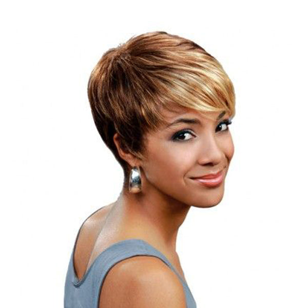 BOBBI BOSS short layered full cap wig for women with blonde highlights and natural style