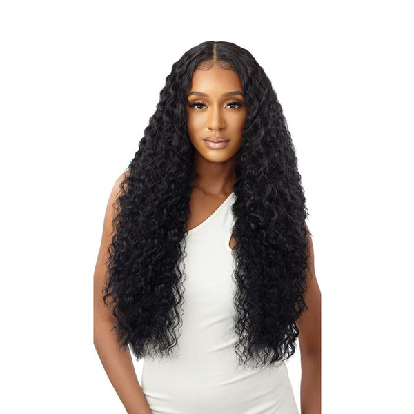 OUTRE 28 inch lace front wig long black deep wave with middle part natural hairline for styling