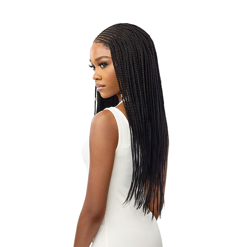 OUTRE lace frontal braided wig long micro box braids with natural hairline in jet black for everyday wear