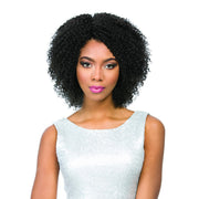 SENSATIONNEL synthetic afro wig in natural black with voluminous tight curls shoulder length style on model