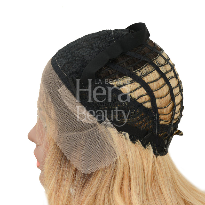 OUTRE blonde lace front wig cap showing melted hairline lace front wig with adjustable straps and open weft