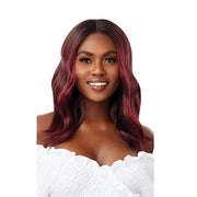 OUTRE 16 inch lace front wig in burgundy with soft waves and natural middle part