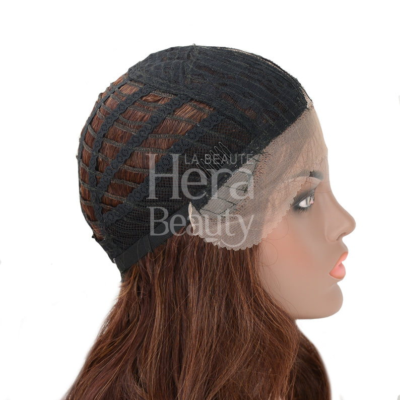 OUTRE 16 inch lace front wig showing inner cap construction with adjustable straps