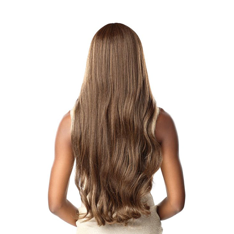 Butta Lace Unit 14 wig by SENSATIONNEL long wavy light brown with blonde highlights back view