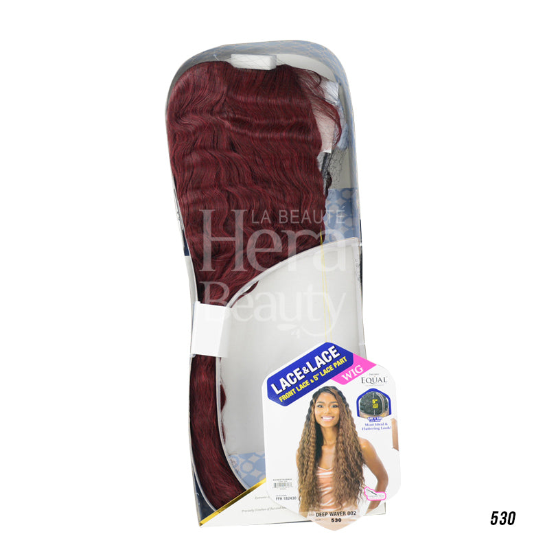 SHAKE N GO deep waver lace front wig burgundy long deep wave synthetic hair in package with model label 530