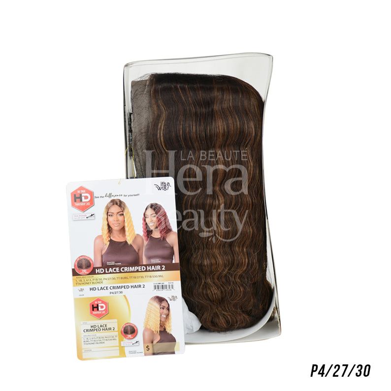 ITS A WIG HD lace front crimped wig in brown blend P4 27 30 with deep crimp texture and retail packaging