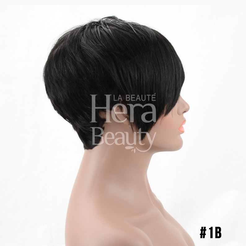 OUTRE human hair pixie wig short natural 1B black pixie cut displayed on mannequin side profile