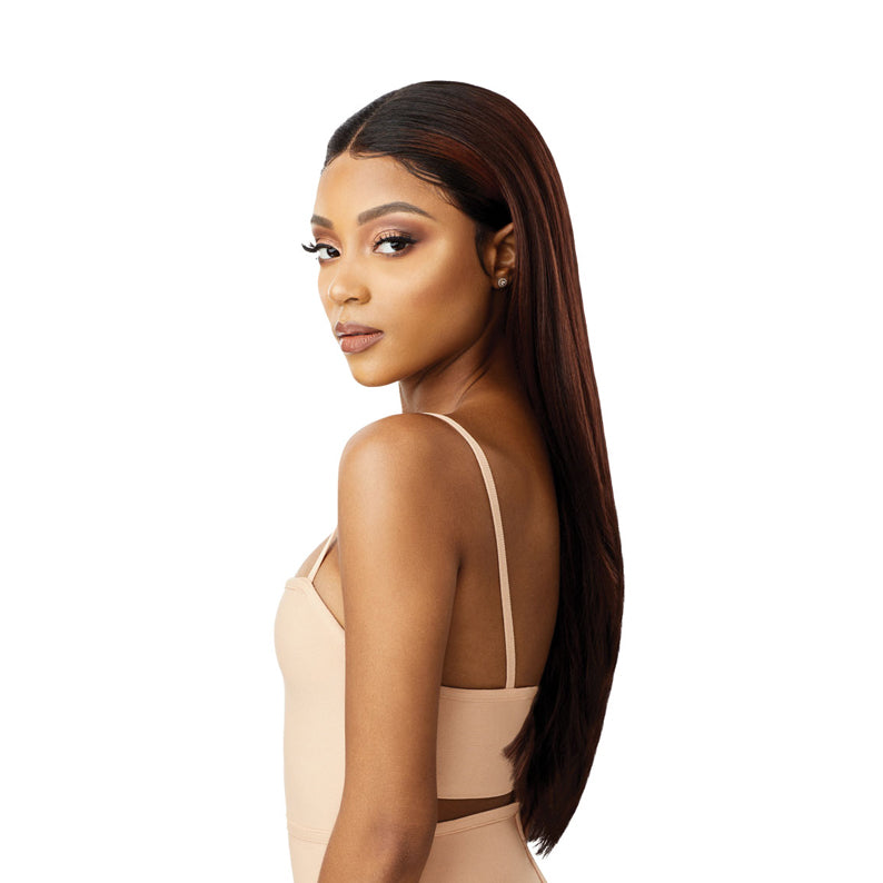 OUTRE melted hairline lace front wig long straight brown realistic hairline on model