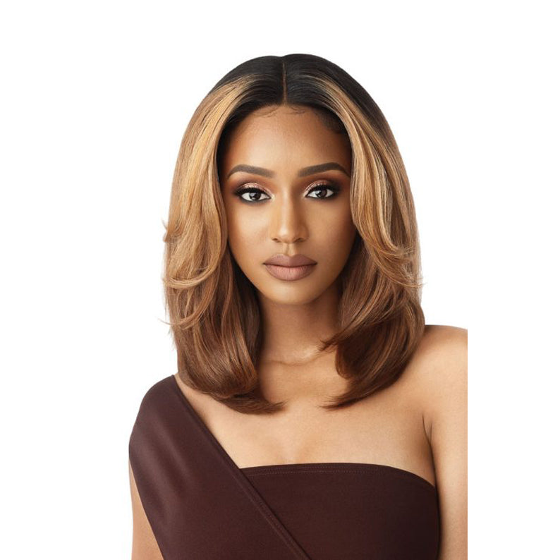 OUTRE soft natural synthetic lace front wig medium layered bob center part brown to honey blonde
