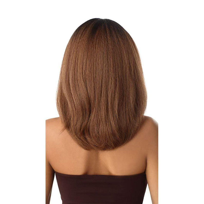 OUTRE soft natural synthetic lace front wig medium brown shoulder length straight hair back view