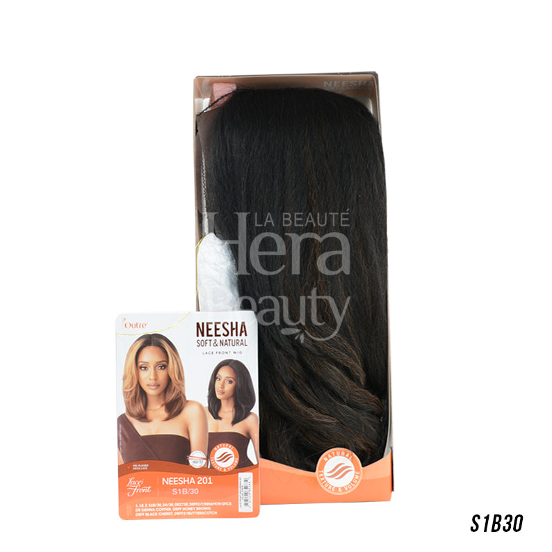 OUTRE soft natural synthetic lace front wig S1B30 boxed dark brown long wavy with model image card