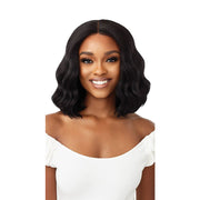 OUTRE synthetic lace front wig shoulder length wavy bob middle part natural black with realistic hairline