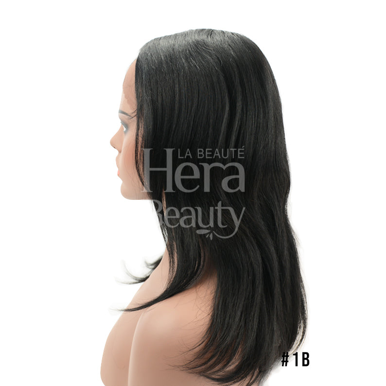 SENSATIONNEL shoulder length sleek natural black wig on mannequin side profile unprocessed virgin human hair wig