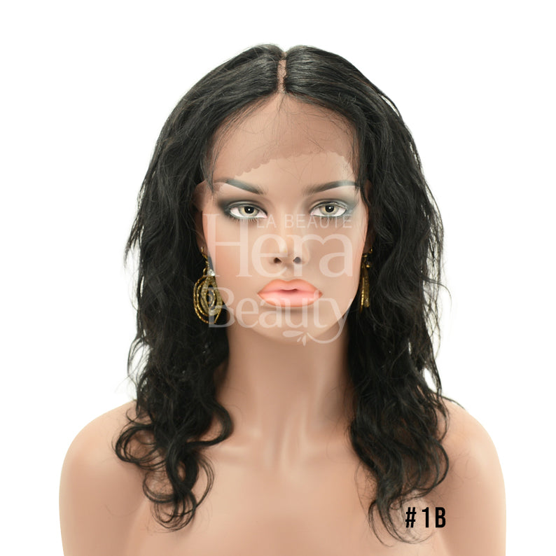 Sensationnel virgin human hair lace wig 1B natural black shoulder length wavy middle part transparent lace on mannequin head