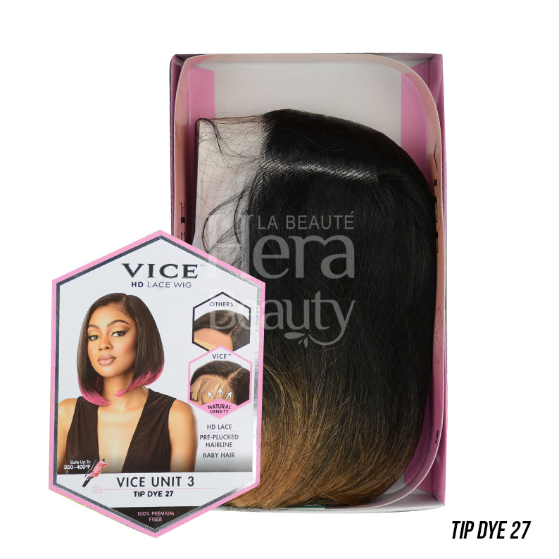 SENSATIONNEL Vice Unit 3 synthetic lace front wig short straight bob with dark roots and tip dye 27 ombre