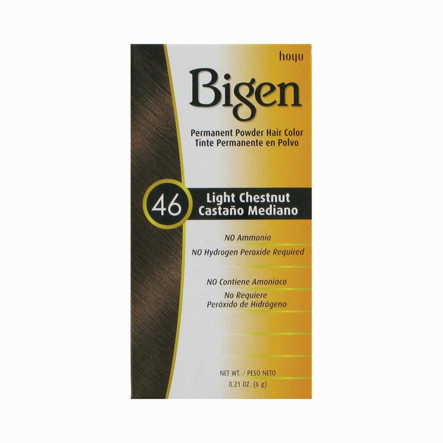 Bigen permanent powder hair dye in Light Chestnut 46 with no ammonia and no hydrogen peroxide