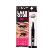 IVY BEAUTY by KISS iENVY Lash Glue Liner pen with fine tip and boxed packaging showing application lash glue eyeliner black