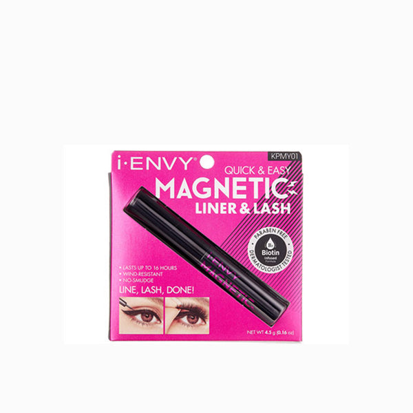 IVY BEAUTY by KISS magnetic lash liner kit in pink box with black applicator pen and eye before after images