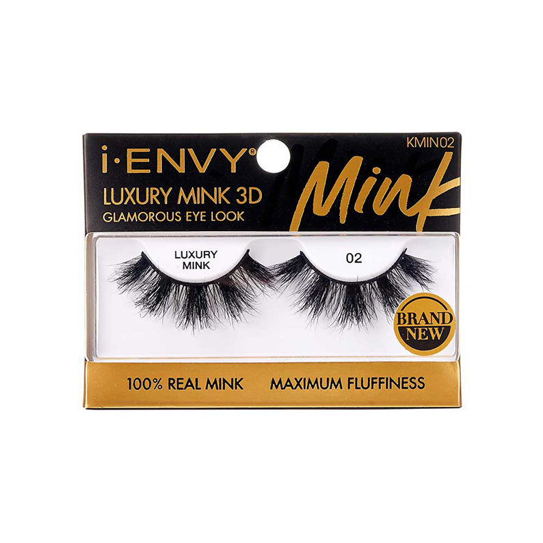 IVY BEAUTY by KISS i ENVY packaged pair of luxury mink 3D lashes style 02 black extra fluffy natural look
