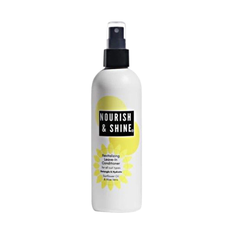 Jane Carter Solutions leave-in conditioner Nourish and Shine white spray bottle with yellow sunflower label for dry hair